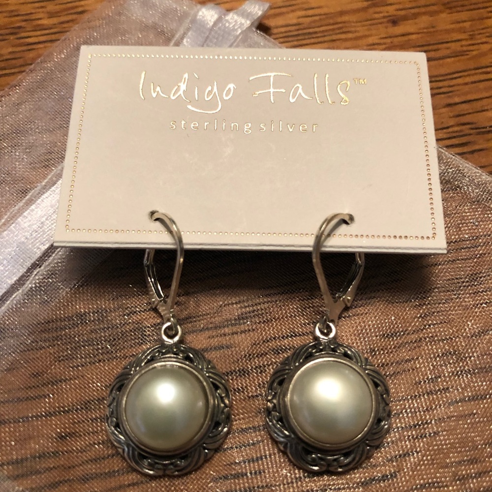 Indigo Falls Sterling Silver with Pearls Earrings